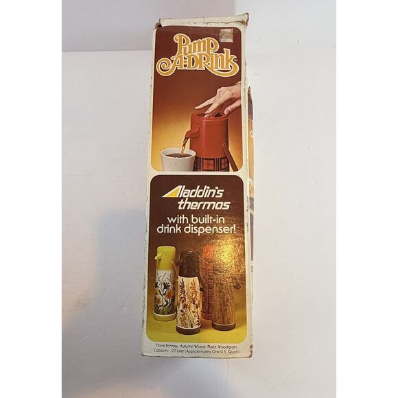 Vintage Aladdin Pump a Drink Red Plaid Thermos Built In Dispenser With Box - Picture 1 of 9